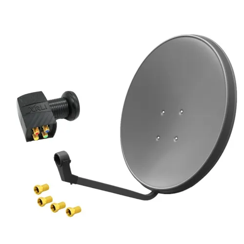 60cm HD Sat Anlage mit Quad LNB für 4 Teilnehmer - Robuste SAT-Antenne aus rostfreiem Stahl, ideal für sicheres Fernsehen bei jedem Wetter. Perfekt für 4 Teilnehmer mit UHD 4K Unterstützung und extrem kälte- und hitzebeständig.