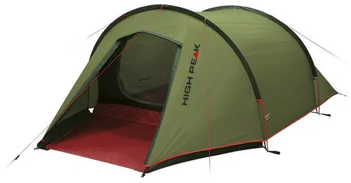 High Peak Kite 3 Zelt, 3-Personen, 340x180cm, pesto/rot - Tunnelzelt für 3 Personen mit fest vernähtem Zeltboden und Wetterschutz-Eingang, ideal für Campingabenteuer und optimalen Schutz gegen Schmutz und Feuchtigkeit.