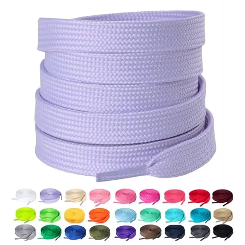 Olukssck 2 Paar Flache Schnürsenkel, 10 mm breite Reißfeste Schuhbänder für Sneakers, Sportschuhe, Turnschuhe, Freizeitschuhe, Hell Lila, 120cm