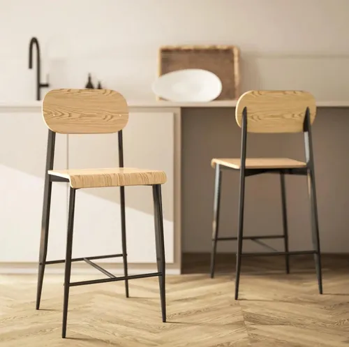 2er-Set Barhocker mit Rückenlehne und Metallgestell