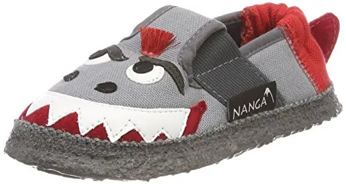 Nanga Jungen Hausschuhe Hai Mittelgrau 25 - Hausschuhe aus 100% BIO-Baumwolle, superweiche und rutschfeste Laufsohle aus Naturkautschuk für optimalen Halt – ideal für aktive Kinder!