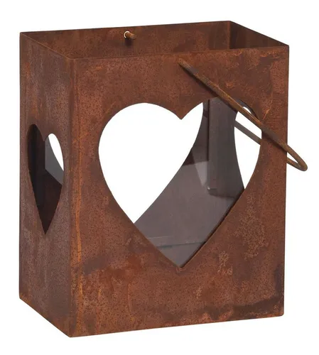 Levandeo® Kerzenlaterne - Windlicht Herz H28cm - Kerzenhalter aus Eisen in Rostoptik, ideal für Garten, Terrasse oder Balkon. Mit Henkel für einfache Handhabung und einladendes Ambiente.