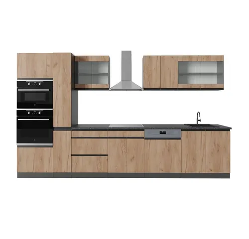 Vicco Küchenzeile R-Line J-Shape 350 cm - Moderne Einbauküche in Anthrazit und Eiche, hochwertig verarbeitet und variabel aufstellbar für individuelle Gestaltungsmöglichkeiten.