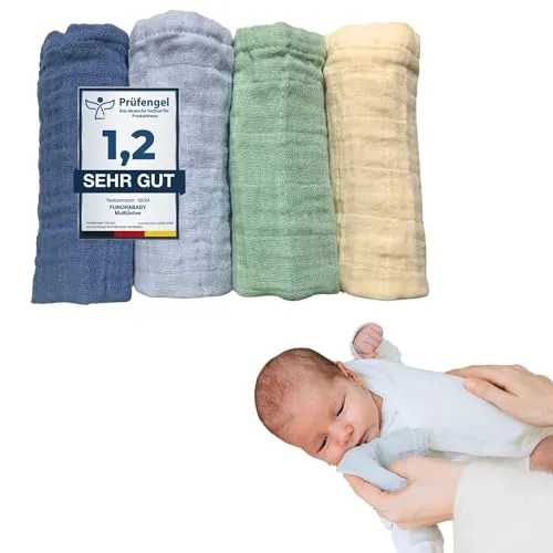 furora BABY Mulltücher Baby 25x25 cm klein | super Soft Musselin, Bio-Baumwolle, Oeko-TEX 100: schadstofffrei | Musselintücher Baby Spucktücher Mullwindeln, Waschlappen Neugeborene