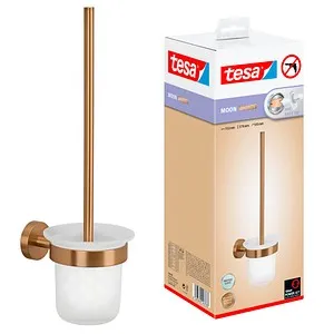 tesa MOON WC-Garnitur Set mit Bürste - selbstklebend, Bronze - Toilettenbürsten & -halter, modern und rostfrei aus PVD-beschichtetem Metall, inklusive Powerkit für einfache Klebemontage.