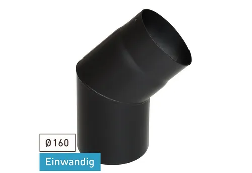 raik SH027-160-sw Rauchrohrbogen 160mm - 45° schwarz - Abgasrohre mit hochwertigem Rauchrohrbogen, ideal für effiziente Abgasführung und optimale Wärmeverteilung.