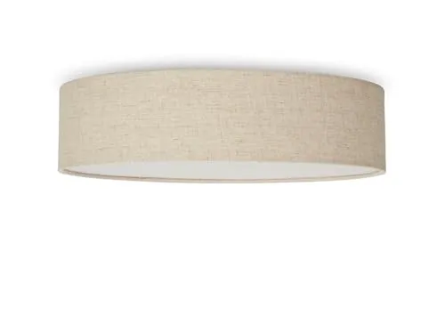 meineWunschleuchte Runde Deckenleucht mit Stoff Lampenschirm aus Leinen & satinierter Abdeckung, Ø 40 cm