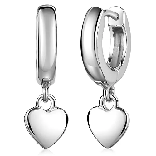 Materia Kinder Ohrringe Silber 925 - Herz Creolen für Mädchen - Ohrringe für Mädchen mit beweglichen Herz Anhängern, aus rhodiniertem 925 Sterling Silber. Ideal als Geschenk, leicht zu befestigen und vor Verfärbungen geschützt.