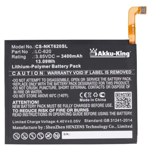 Akku kompatibel mit Nokia LC-620 - Li-Polymer 3400mAh - für 6.2 TA-1198, 7.2 TA-1181, TA-1196, TA-1200