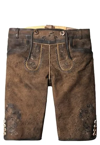 Stockerpoint Trachtenlederhose Piper - Trachten Shorts aus hochwertigem Wildbock Leder, im Antik-Look mit traditioneller Stickerei und Hornknöpfen. Ideal für festliche Anlässe und vielseitig kombinierbar.