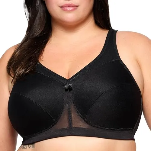 Glamorise Damen 1005 Full Coverage Bra, Schwarz, 90F - Funktionsunterwäsche mit MagicLift-Technologie für optimalen Halt und Komfort, feuchtigkeitsableitende Cups und gepolsterte, verstellbare Träger für perfekten Sitz.