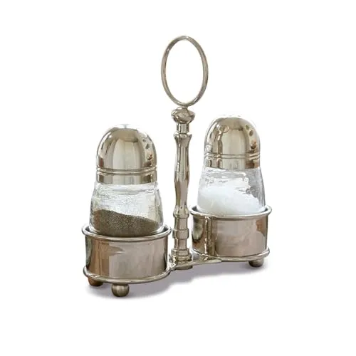 LOBERON Menage Beaune | Aufbewahrung Für Salz Und Pfefferstreuer | Küchenhelfer Aus Glas & Messing | Ideal Zum Nachwürzen Von Speisen, silber