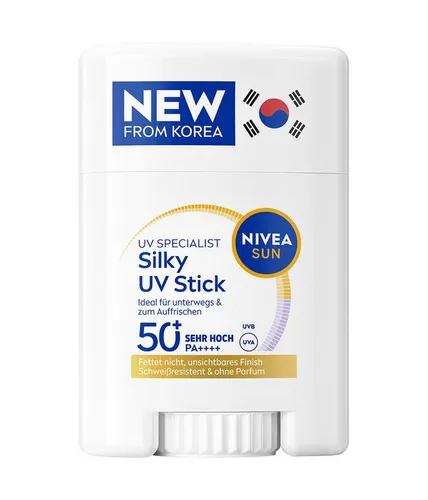 NIVEA SUN Breathable UV Specialist Silky UV Stick LSF 50+ - Der NIVEA SUN Breathable UV Stick LSF 50+ bietet zuverlässigen Schutz für empfindliche Gesichtsbereiche. Mit innovativer Stick-Technologie sorgt er für eine leichte, nicht fettende Anwendung und bleibt dabei wasserfest und unsichtbar.
