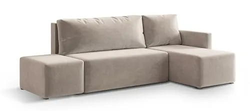 Masseno Ecksofa VELOTTI K R-S mit Schlaffunktion L-Form, Modern Sofa mit Bettkasten, Wohnzimmersofa, Couch, Soffa, Bettsofa, Couchgarnitur - Beige, Paros 02
