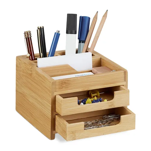 Schreibtisch organizer bambus Stiftebox aus Holz 2 Schubladen klein viele Fächer