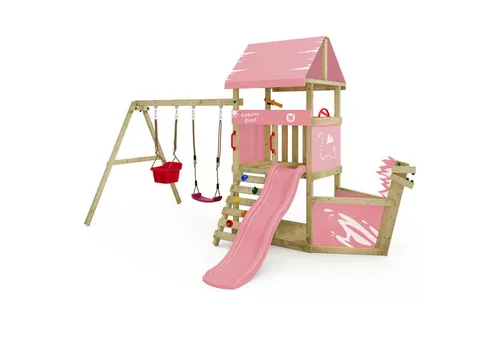 Wickey Spielturm DinkyHouse Piratenschiff - Schaukeln und Klettern für kleine Abenteurer: Der Wickey DinkyHouse Spielturm mit Wellenrutsche und Sandkasten fördert die motorischen Fähigkeiten und Kreativität – ideal für den Garten!