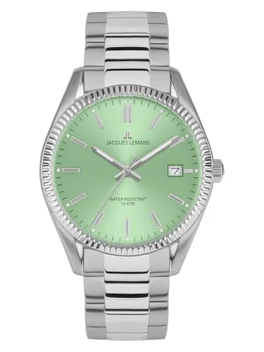 JACQUES LEMANS Damen-Quarzuhr Derby Edelstahl/Hellgrün 50-4F - Elegante Armbanduhr für Damen aus Edelstahl mit einem stilvollen hellgrünen Zifferblatt, ideal für jeden Anlass und perfekt für modebewusste Frauen.