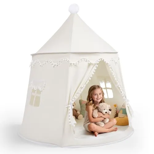cm Spielzelt für Kinder, aus weichem Silky-Cotton-Stoff | 1 Eingang & 2 Fenster (TripleAir-Effect) | inkl. Tasche & Bodenmatte | stabiles Spielhaus 120