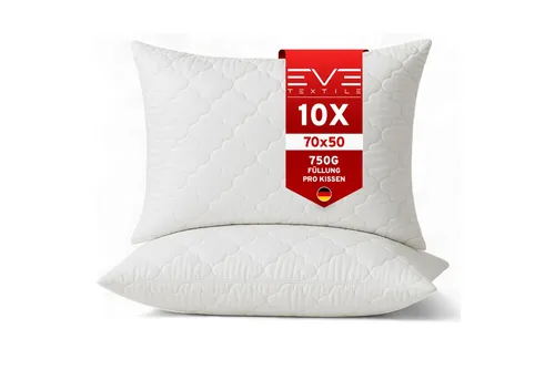EVE Textile® 10er Set Kopfkissen 70x50 cm – Ergonomisches Steppkissen für Allergiker - Hochwertige Microfaser-Füllung sorgt für Formstabilität und gleichmäßige Stützkraft. Mit Reißverschluss zur individuellen Anpassung der Höhe. Pflegeleicht und waschbar bei 60 °C für dauerhafte Hygiene.