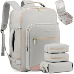 Rucksack Handgepäck 40L Damen Wasserdicht Grau+Rosa - Stylischer Rucksack Handgepäck 40L für Damen in Grau+Rosa. Mit separatem Laptopfach und wasserdichtem Material ist er ideal für Reisen und den Alltag. Praktisches Koffer-Design sorgt für einfaches Packen und schnellen Zugriff auf deine Sachen.