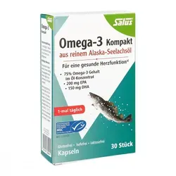Omega-3 Kompakt aus reinem Alaska-Seelachsöl Salus - Nahrungsergänzungsmittel mit 375 mg Omega-3-Fettsäuren pro Kapsel, ideal für Herzgesundheit und Gehirnfunktion, aus nachhaltiger Fischerei.