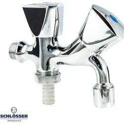 JS Waschgeräte-Kombiventil 1/2 Zoll - Verchromtes Auslaufventil - Bad- & Duscharmaturen - Ideal für den Anschluss von Wasch- oder Spülmaschinen, mit separatem 3/4 Zoll Geräteanschluss und hochwertiger Mischdüse für optimale Wassersteuerung.