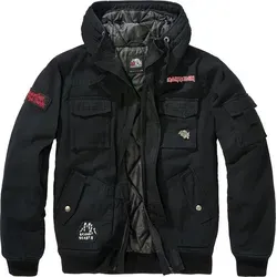 Brandit IRM Bronx Jacket in Schwarz, Größe XL - Funktionsjacke mit einzigartigen Iron Maiden Patches und großem NOTB Print auf dem Rücken, ideal für Fans und Outdoor-Aktivitäten.