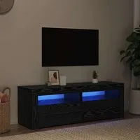 vidaXL TV-Schrank mit LED-Leuchten in Schwarz Eichen-Optik - Moderne TV-Halterung mit RGB-LED-Beleuchtung für individuelles Ambiente und reichlich Stauraum für Multimedia-Geräte, ideal für jeden Wohnraum.