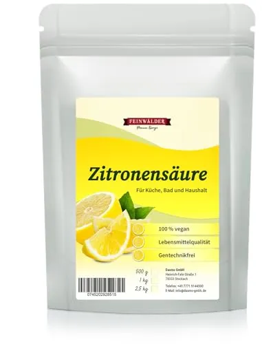 Feinwälder® Premium Zitronensäure Pulver 1 kg in Lebensmittelqualität (E330) für Küche und Haushalt/natürlicher Kalkentferner und Reinigungsmittel/Limonaden, Fruchtsäfte und zum Backen