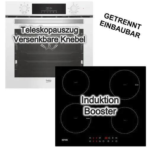 BEKO Backofen-Set SteamShine® Weiß + Bauknecht Induktionskochfeld mit Booster