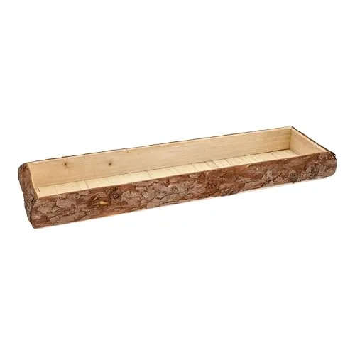 Holz Deko Tablett mit Rinde rechteckig groß - 48 x 17 cm - Kerzentablett Natur mit Rand aus Baumrinde - Tischdeko Servier Kerzen Brett Weihnachten