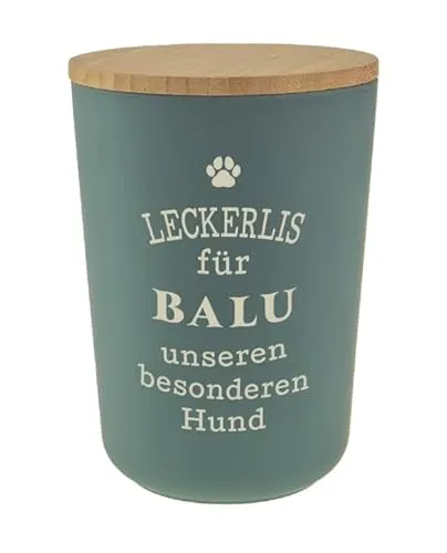 History & Heraldry Personalisierte Futterdose, Vorratsdose zur Aufbewahrung m.Holzdeckel u. Silikondichtung f.Katzen u. Hunde Accessoires - Leckerlidose Balu