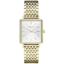 Rosefield Damenuhr The Boxy Gold - Elegante quadratische Armbanduhr - Damenuhr mit elegantem, minimalistischen Design, goldfarbenem Edelstahl und einem stilvollen weißen Zifferblatt. Ideal für jeden Anlass und ein modisches Statement.