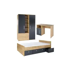Jugendzimmer 4er-Set Alessio, mehrfarbig - Komplett-Jugendzimmer mit cleverer Stauraumlösung, haptischer Dekoroberfläche und einfacher Selbstmontage – ideal für kreative Räume.