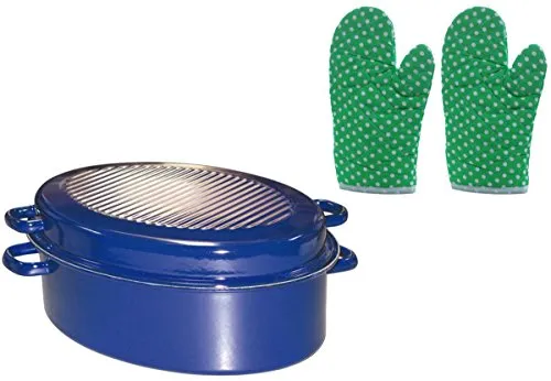 Gänsebräter kobaltblau oval 42 cm mit Deckel Emaille