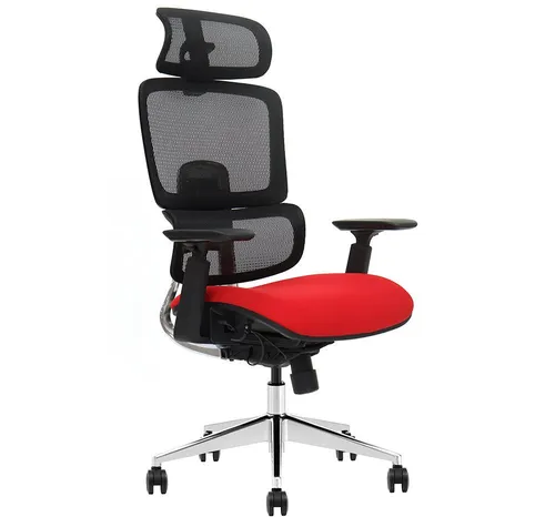 LMG Germany Ergonomischer Bürostuhl mit 3D-Armlehnen, Mesh-Sitz und Lendenstütze in Rot - Ergonomischer Bürostuhl für langanhaltenden Komfort im Büro oder Homeoffice. Mit individuell einstellbarer Kopfstütze und atmungsaktivem Mesh-Sitz für optimale Anpassung an Ihre Körperhaltung.