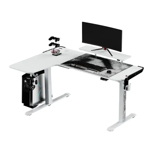 ULTRADESK WINGER - Weißer Gaming Schreibtisch - Ergonomischer Gaming-Schreibtisch mit höhenverstellbarem Rahmen (75-1220 mm) und LED-Hintergrundbeleuchtung, ideal für Gamer und Home Office.