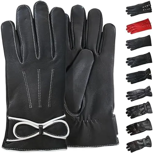 German Wear Damen Lederhandschuhe Lammnappa Handschuhe echtleder winter Handschuhe Gl-27 Schwarz - S=6 Handumfang 17cm