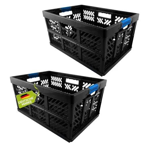 homesti Wickelauflage 2 x Robuste Profi - Klappbox 45 L - Wickelauflagen, 2 praktische Klappboxen mit 45 L Volumen, ideal für sicheren Transport und Stauraum von Lebensmitteln und schweren Gegenständen. Einfach zusammenklappbar und leicht zu reinigen.