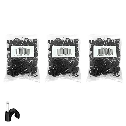 Nagelschelle 300x Kabelschelle 100x 7mm + 100x 10mm + 100 x12mm schwarz allzweck Nagelschellen Rundschelle Kabelbefestigung Kabel Befestigung Nagel universal 7 9 10 12 mm ARLI 300 Stück