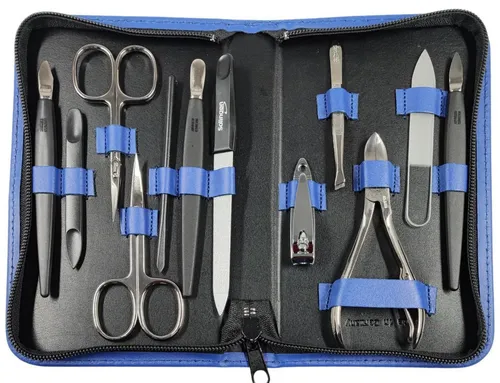 12-teiliges Solingen Maniküre Set mit Leder-Etui - Nagelpflege – 12 hochwertige Pflegeinstrumente aus Solingen in edlem Lederetui, ideal für stilbewusste Männer und Frauen, perfekt für Zuhause und unterwegs.