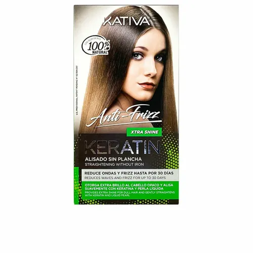 Kativa Anti-Frizz Straightening Kit Xtra Shine 30 ml + 30 ml + 150 ml - Haarkuren für glattes, geschmeidiges Haar mit Anti-Frizz-Effekt. Die Keratinbehandlung sorgt bis zu 30 Tage für strahlenden Glanz und einfache Anwendung zu Hause.