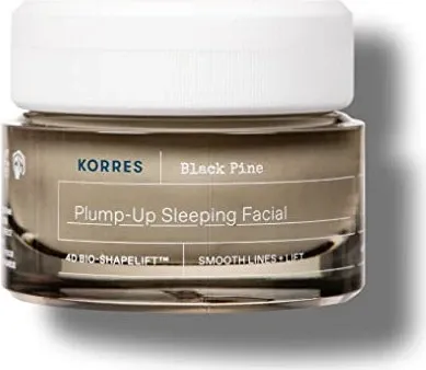 KORRES Black Pine 4D Plump-Up Sleeping Facial Nachtcreme 40 ml - Nachtpflege für straffe Gesichtskonturen und reduzierte Falten, die die Haut über Nacht sichtbar aufpolstert und regeneriert.