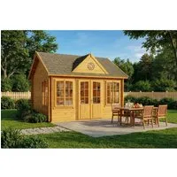 Alpholz Gartenhaus CLOCKHOUSE® 28 – Romantisches Gartenhaus - Gartenhäuser mit charmantem Satteldach und großen Ausstellfenstern, ideal als Rückzugsort oder Party-Location. Imprägniertes Holz schützt vor Schimmel und spart Erstanstrich.