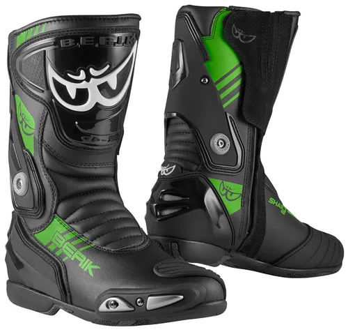 Berik Shaft 3.0 Motorradstiefel, schwarz-grün, Größe 47 für Männer - Hochwertige Motorradstiefel aus Rindsleder mit Schienbein- und Knöchelprotektoren für optimalen Schutz und Komfort auf jeder Fahrt.