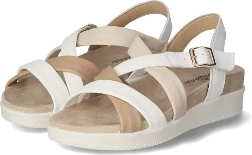 Beliana Damen Sandalen Weiß aus Leder-Synthetik Mix – Größe 39 - Elegante Damen Sandalen in Weiß mit goldfarbener Schnalle und elastischem Einsatz für besten Tragekomfort. Flexibel und rutschfest, ideal für warme Sommertage und lange Spaziergänge.