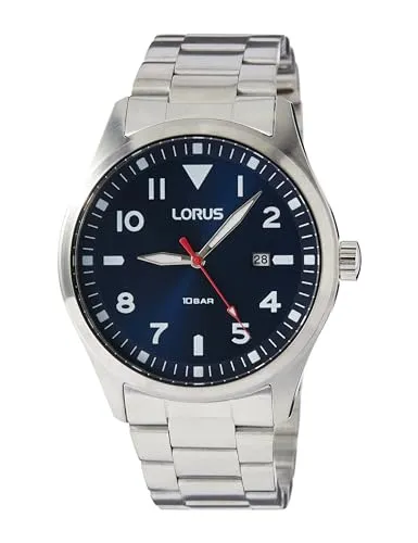 Lorus RH925QX9 Sport Herrenuhr 42mm - Silber/Blau - Herrenuhr mit Edelstahlgehäuse, wasserdicht bis 10 ATM und einem stylischen blauen Ziffernblatt mit Sonnenschliff. Ideal für Sport und Alltag.