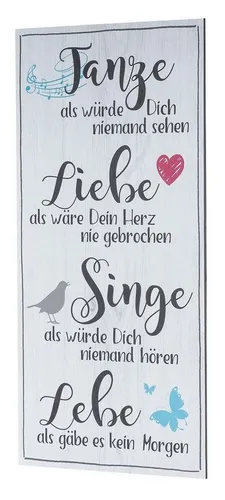 Levandeo® Wandbild, Wandbild 20x40cm Tanze Liebe Singe Lebe Spruch Wandschild Wanddeko