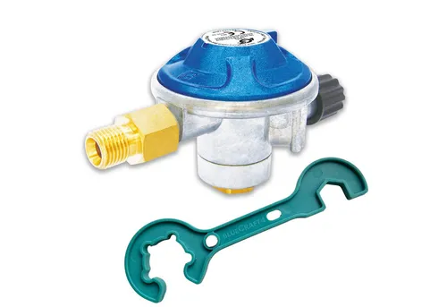 BlueCraft Gasdruckregler für Schraubkartuschen Druckminderer 50mbar Gaskartusche mit Gewinde, 50 mbar, (für Gasgrill Camping Gaskocher Gas-Heizstrahler), Gasregler für Butan Gaskartuschen EN417 mit Anschraubgewinde 7/16