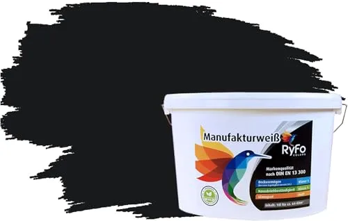 RyFo Colors Bunte Wandfarbe Manufakturweiß Schwarz 10l – Hochwertige Wandfarbe für stilvolle Räume - Premium-Innenwandfarbe für harmonische Wohnräume. Mit höchster Deckkraft und robusten Eigenschaften sorgt sie für ein perfektes Farbergebnis und eine angenehme Atmosphäre in Ihrem Zuhause.